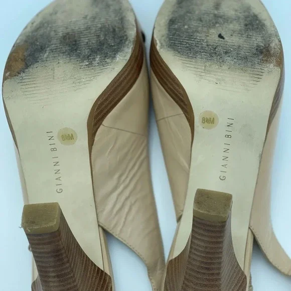 Gianni Bini tan wood heel open toe slingback high heel sandal - Picture 7 of 7